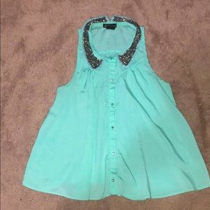 Turquoise fancy blouse tank top.